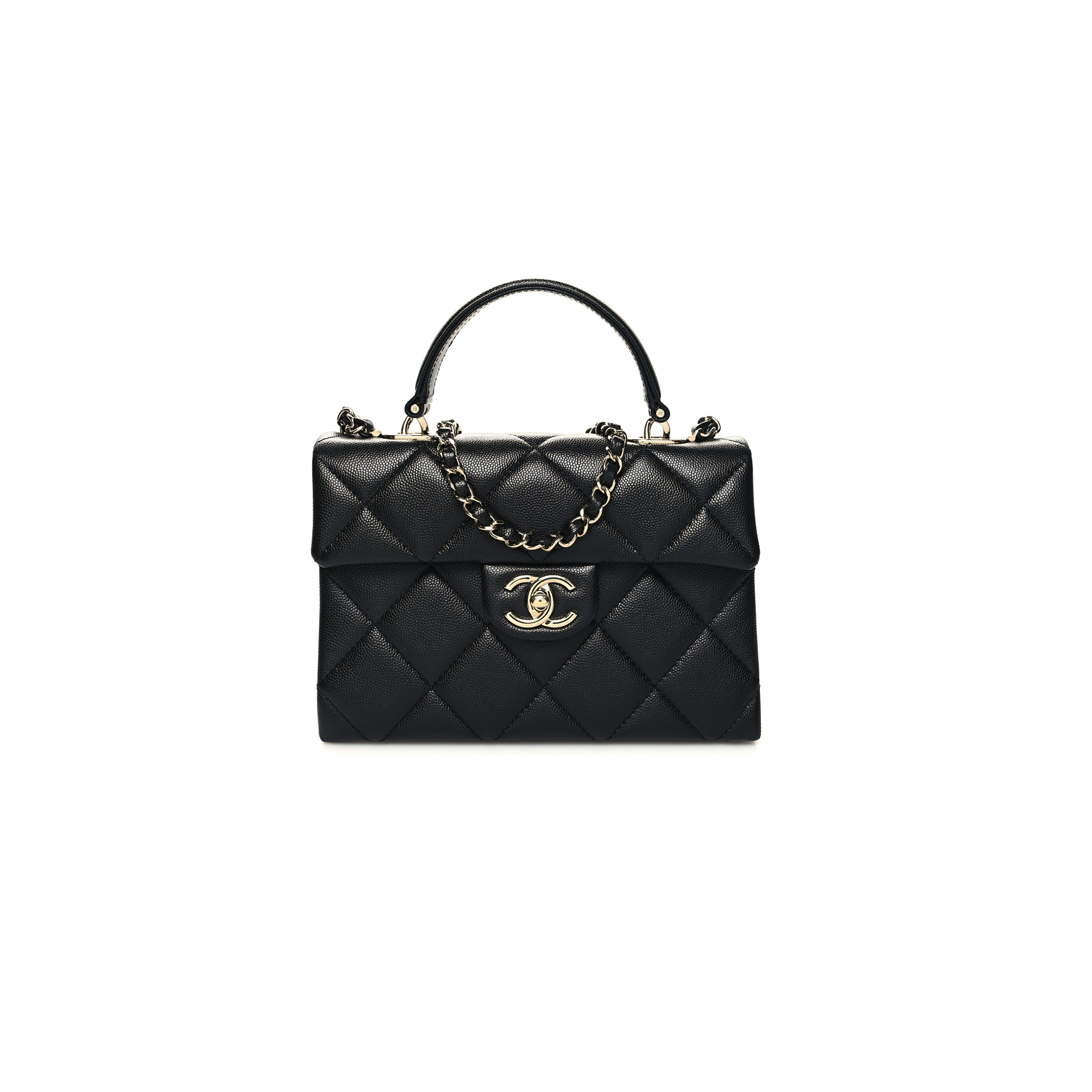 CHANEL MASTER CAVIAR QUILTED RETRO TWIST TOP HANDLE FLAP BLACK (21*16*9.5cm)